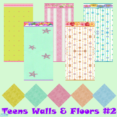 Sims 2 — Teens Wallpapers & Floors Set #2 by Sheera — This set includes 10 items : 5 walls and their 5 matching