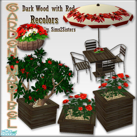 Sims 2 — S2S Garden Maribel Recolors 6 by sims2sisters — Dark Wood with Red - Recolor of Garden Maribel