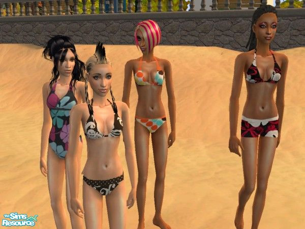Sims 2 — Summer Swimsuits by binky13 — Four cute swimsuits for teen female sims. Three bikini-like bathing suits and a