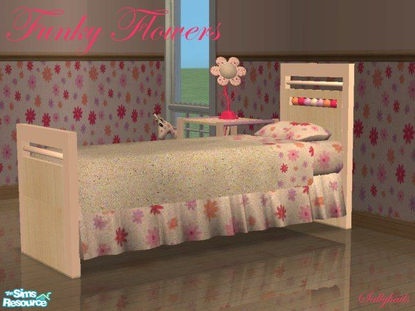 Sims 2 — Funky Flowers Nursery - Single Bed by sallyhails — Bright and cheerful pink, orange, lilac and light wood