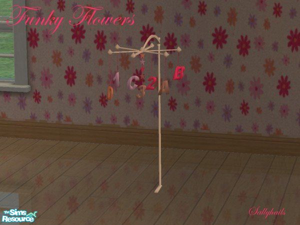 Sims 2 — Funky Flowers Nursery - Crib Mobile by sallyhails — Bright and cheerful pink, orange, lilac and light wood