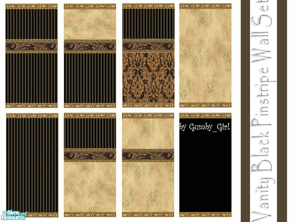 Sims 2 — Vanity Black Pinstripe Wall Set  by Gumby_Girl — A set of 8 wallpapers based on the black pinstripe pattern.