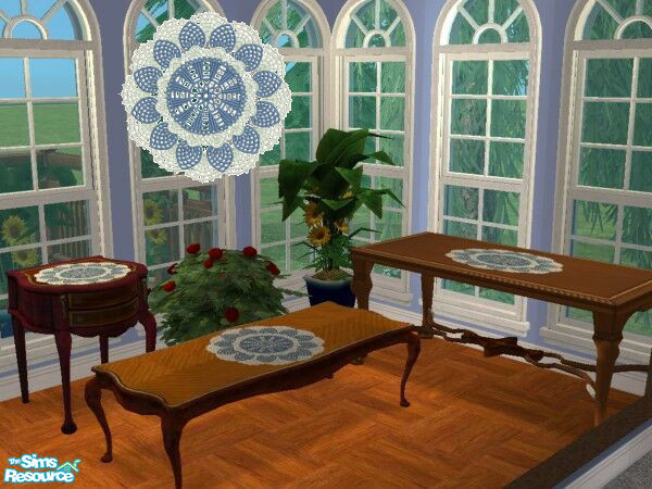 Sims 2 — Table Set with Doilies by Modfan 004 by modfan — Crochet Round Doily by Modfan Dining, coffee & end table.