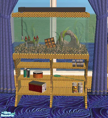 Sims 2 — Lalune Fishtank by Cloisonne — Gold lattice patterned fishtank