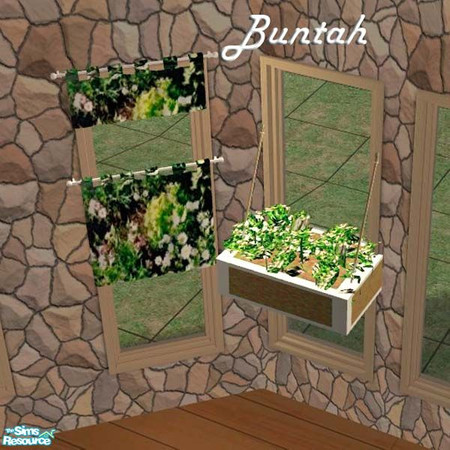 Sims 2 — White Flowers and Ferns by buntah — Find it in the curtains category. On a flat wall, it's a window box.
