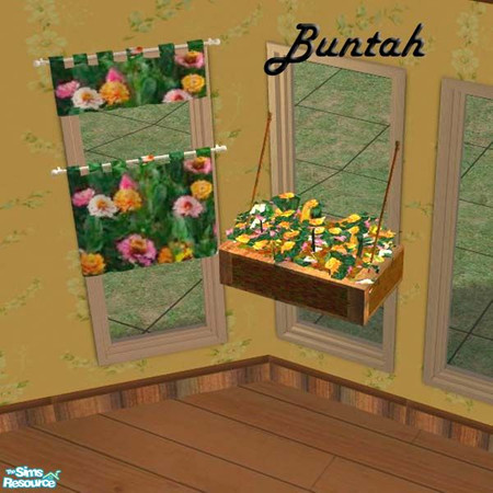 Sims 2 — Pink and Orange Flowers by buntah — Find it in the curtains category. On a flat wall, it's a window box.
