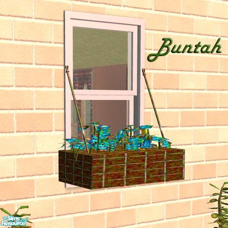 Sims 2 — Wire Mesh and Moss Window Box by buntah — Find it in the curtains category. On a flat wall, it's a window box.