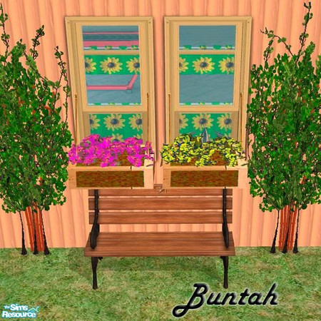 Sims 2 — Lightwood Window Box by buntah — Find it in the curtains category. On a flat wall, it's a window box. Diagonally