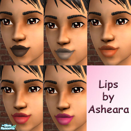 Sims 2 — 5 lovely lips by Asheara by Asheara — Nice soft lipstick in 5 different colors.