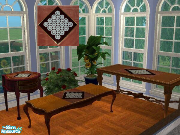 Sims 2 — Table Set with Doilies by Modfan 001 by modfan — A set of a dining, coffee & end table w/matching doilies.