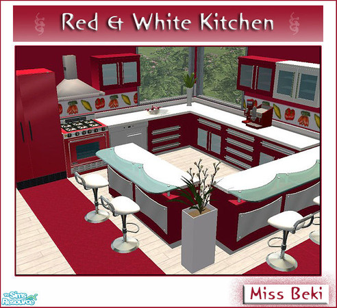 Sims 2 — Red & White Kitchen Collection by miss_beki — The Red & White Kitchen Collection by Miss Beki.Red Tile