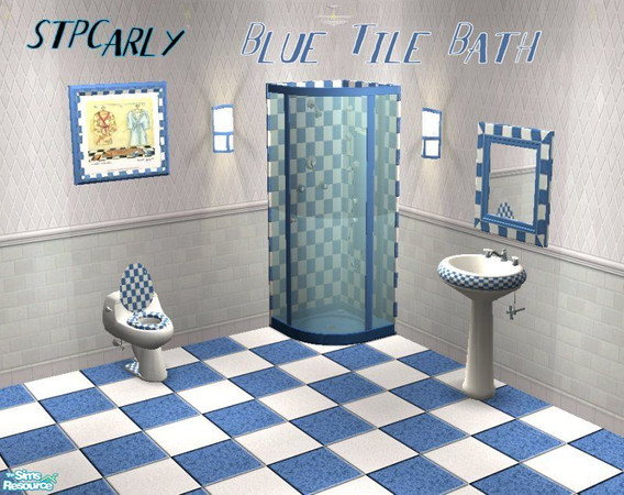 Sims 2 — Blue Tile Basic Bath by STP Carly — Bringing color to the basic baths.