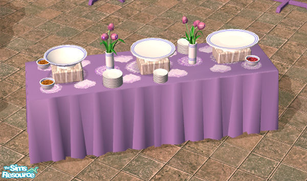Sims 2 — Purple Wedding Buffet by HeartSpirit — Purple buffet table that matches the Maxis original wedding cake