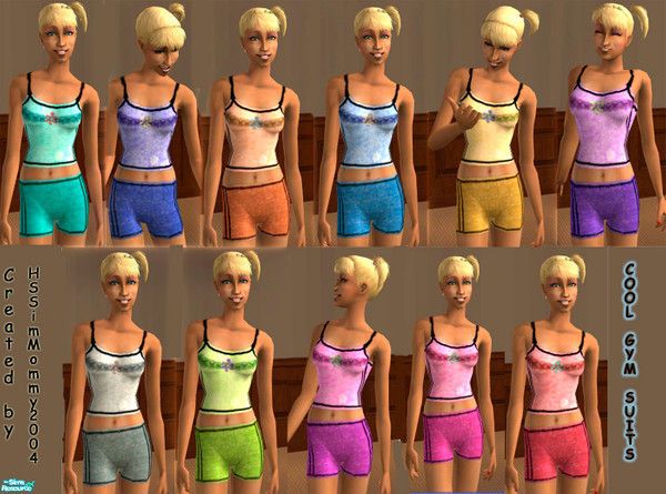 Sims 2 — Female Shorts Exercise Suits by oldmember_HSSimMommy2004 — 11 different colors in this set. For young adult