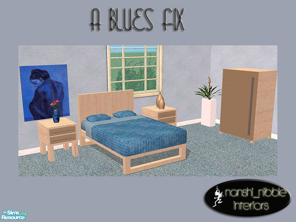 Sims 2 — A Blues Fix Bedroom by TSR Archive — This set uses the meshes from my set 'cubism bedroom.' You MUST have those