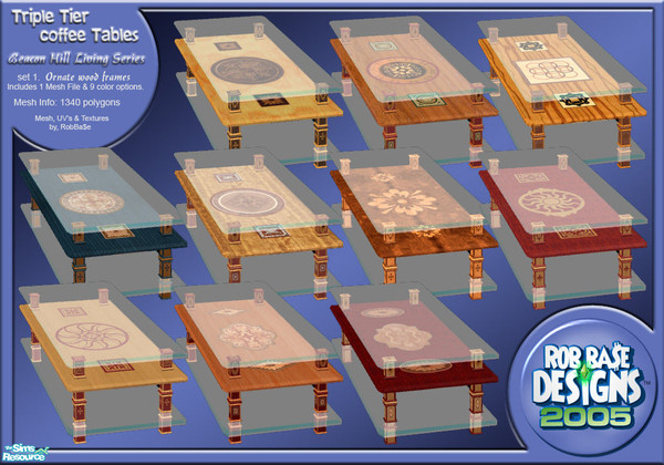 Sims 2 — B.H.L.S. Triple Tier Coffee Tables 01 (O by robbase — 1 mesh file & 9 wood recolors. This is Triple Tier End
