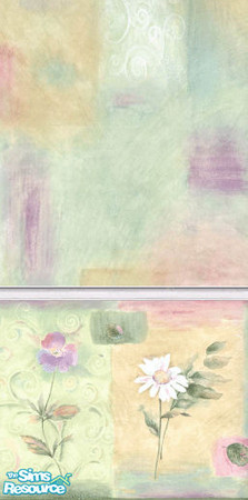 Sims 2 — Bathroom Floral Watercolor Walls by STP Carly — Fun bath walls for everyone in the family!