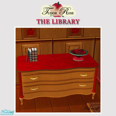 Sims 2 — Tudor Rose Library Sideboard by Cashcraft — The Tudor Rose sideboard has a marble top and rose-red trim on the