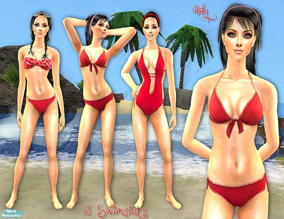Sims 2 — 3 Red Swimsiuts by *Holly — No EP required. Enjoy! ^^