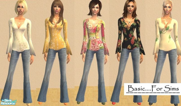 Sims 2 — Basic Faves - The Pretty Denim Collection by Basic....For Sims — A set of 5 outfits that pair pretty poet