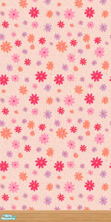 Sims 2 — Funky Flowers Kids Bedroom - Wallpaper by sallyhails — Bright and cheerful pink, orange and light wood recolours