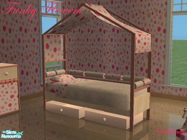 Sims 2 — Funky Flowers Kids Bedroom - Canopy Bed by sallyhails — Bright and cheerful pink, orange and light wood