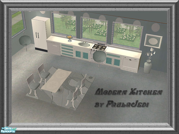 Sims 2 — Modern Kitchen by paulajedi — Includes: Counter, counter top, fridge, trash compactor, sink, dishwasher, plant