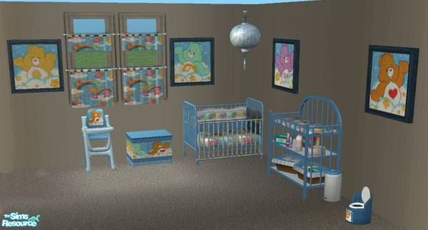 Sims 2 — Blue Carebear Nursery Set by HeartSpirit — Cute and cuddly Carebear's with blue accent. Set includes crib,