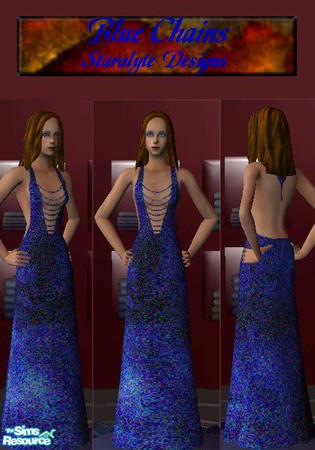 Sims 2 — Blue Chains Dress by Ldyaria — All eyes will turn when they see this stunning low low cut sparkle blue dress