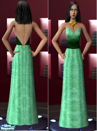 Sims 2 — greenbrocade by ead425 — lacy green brocade with gold necklace