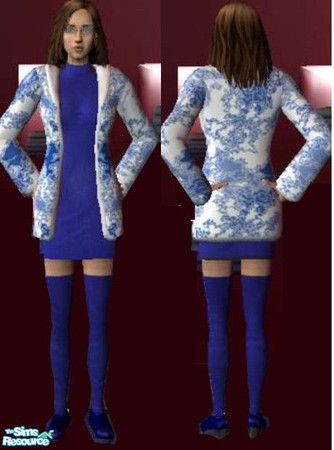Sims 2 — Vera1 by ead425 — blue brocade fur jacket; blue dress,shoes and stockings;to my knowledge I did not use anyone