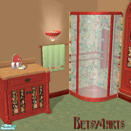 Sims 2 — FFB Towel by Betsy4arts — A green fluffy towel with a floral trim.The original mesh must be used from