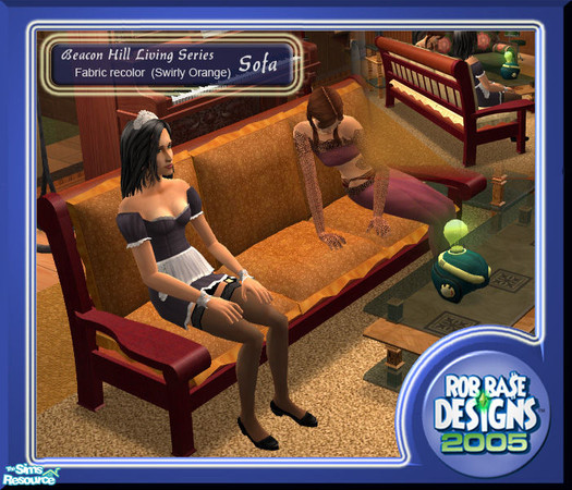 Sims 2 — B.H.L.S.  Sofa, (Orange Swirl) by robbase — This is a fabric recolor for the B.H.L.S. Sofa. This file requires