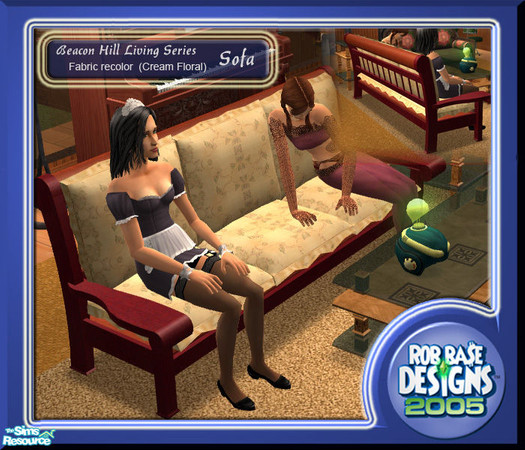 Sims 2 — B.H.L.S.  Sofa, (Cream Floral) by robbase — This is a fabric recolor for the B.H.L.S. Sofa. This file requires