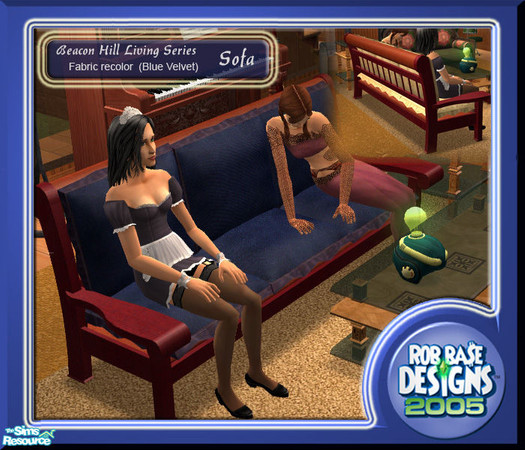 Sims 2 — B.H.L.S.  Sofa, (Blue Velvet) by robbase — This is a fabric recolor for the B.H.L.S. Sofa. This file requires