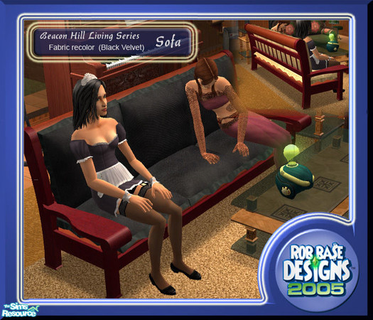 Sims 2 — B.H.L.S.  Sofa, (Black Velvet) by robbase — This is a fabric recolor for the B.H.L.S. Sofa. This file requires