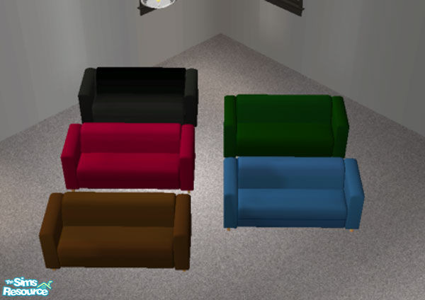 Sims 2 — Dark Loveseat Set by SteelLlama — Five cheap loveseats in red, blue, black, green & brown. 