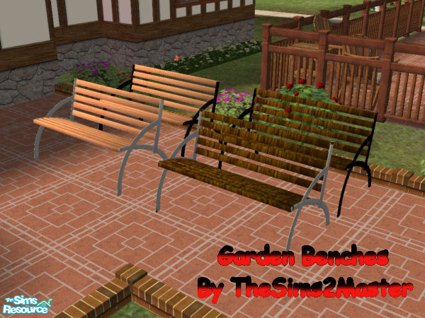 Sims 2 — Garden Benches by oldmember_TheSims2Master2 — A metal and wood Garden Bench for your sims gardens! Comes in 4