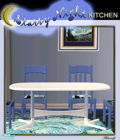 Sims 2 — Starry Night Dining Table by Cashcraft — A white dining table with pale blue accent on legs. 