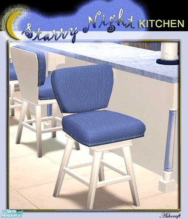 Sims 2 — Starry Night Bar Stool by Cashcraft — A blue leather barstool with a white wood frame.