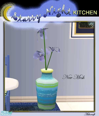 Sims 2 — Starry Night Large Vase by Cashcraft — A large multi-colored vase, with silk irises, for the Starry Night
