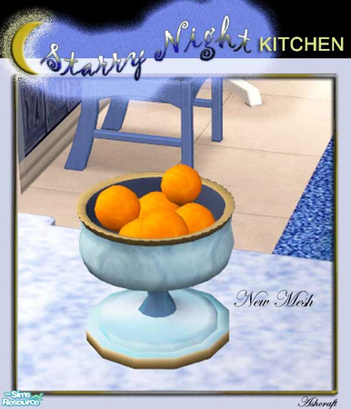 Sims 2 — Starry Night Fruit Bowl by Cashcraft — A large pedestal fruit bowl filled with oranges. New Mesh. 