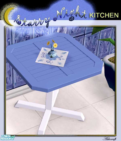 Sims 2 — Starry Night Kitchen Nook Table by Cashcraft — A small blue and white table, a perfect size for an early morning