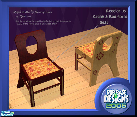 Sims 2 — Cream & Red floral Seat by robbase — This requires the Royal Butterfly Dining chair mesh file by RobBase.