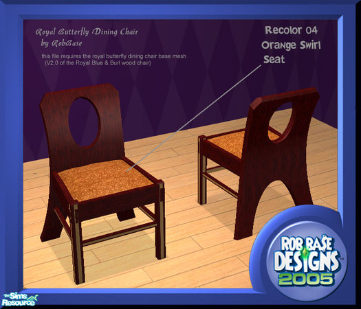 Sims 2 — Orange Swirl Seat by robbase — This requires the Royal Butterfly Dining chair mesh file by RobBase.