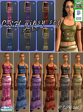 Sims 2 — CSH YA gipsy set by Fairysunlight — Cool and lovely gipsy outfit available in 6 colours, with nailpolish,