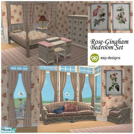 Sims 2 — Rose-Gingham Bedroom Set by novteneep — This bedroom set is perfect for all the Sims that love pink but want a