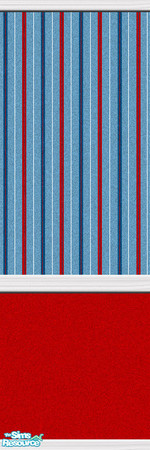 Sims 2 — Br - Stripes & Red by Simaddict99 — Denim textured striped and red wallpaper trimmed with white washed wood.