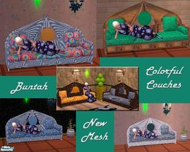 Sims 2 — Colorful Couches by buntah — This set includes a new mesh, along with recolors for the cushions and frame. Very