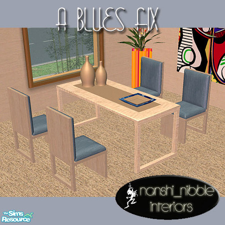 Sims 2 — A Blues Fix Dining Room - dining table by TSR Archive — This set uses the meshes from my set \'cubism dining.\'